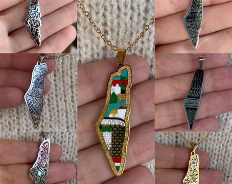 Palestine Map Necklace With Arabic Calligraphy Palestine Necklace For