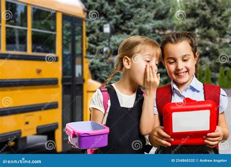 School Kids Eating Healthy Food Together. Schoolchildren with Lunch ...