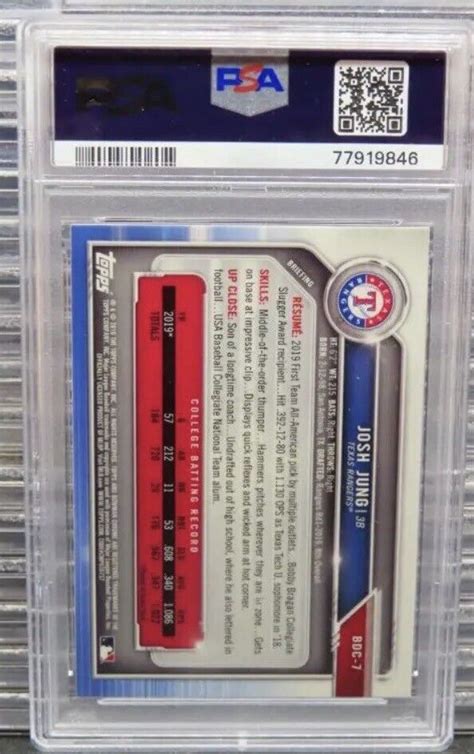 2019 Bowman Draft Josh Jung Chrome 1st Prospect BDC 7 PSA 9 Texas