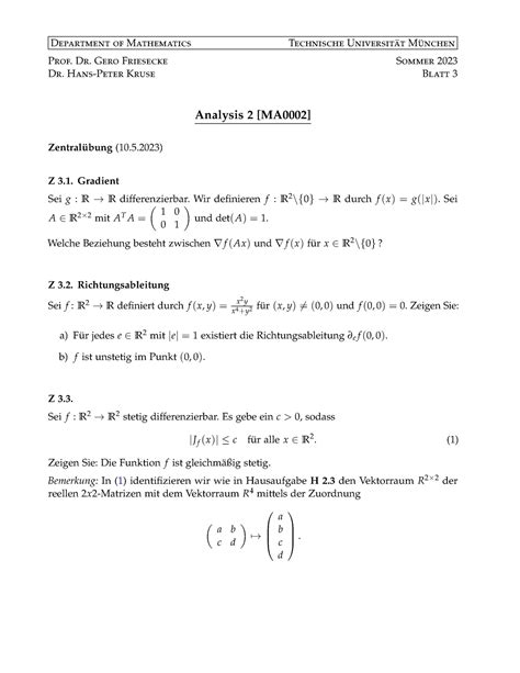 Blatt Z Sommersemester Department Of Mathematics Technische