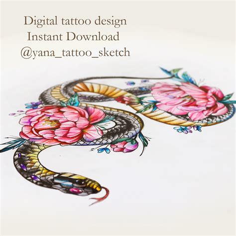 Snake Tattoo Design Color Snake And Peonies Flower Tattoo Id Inspire