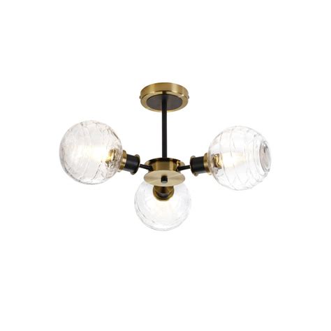 Mingle Ip44 Semi Flush Ceiling Light Brass And Textured Glass Shade