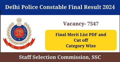 Delhi Police Constable Final Result 2024 Out Cut Off Result Merit