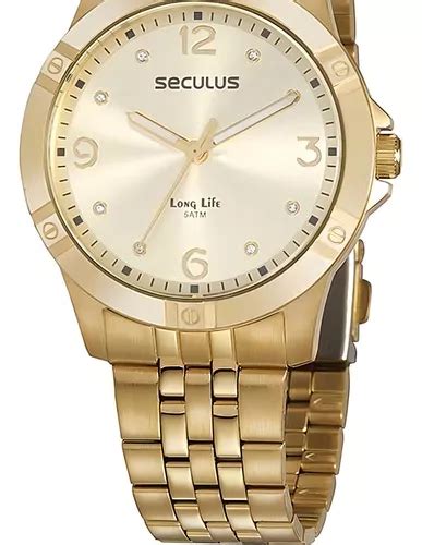 Rel Gio Feminino Seculus Long Life Lpsvsa Cor Da Correia Dourado