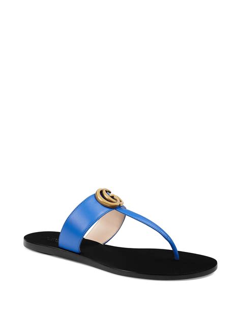 Gucci Marmont Leather Thong Sandals With Double G In Blue Lyst