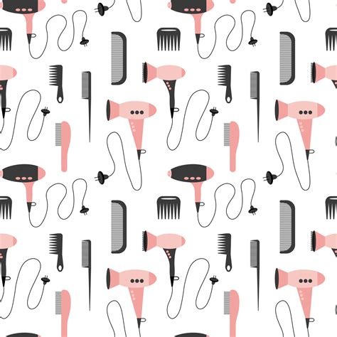 Hair salon vector seamless pattern. Flat seamless pattern with hair dryer and comb on white ...