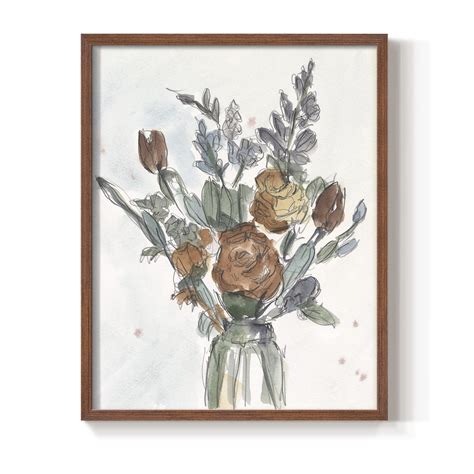 Watercolor Floral Arrangement Ii Framed Print In Brown Solid Wood 11 X