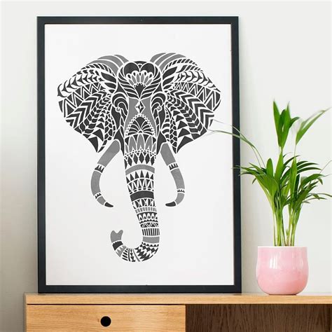 Elephant Head Wall Art Stencil DIY Tribal Design Geometric Stencil for ...