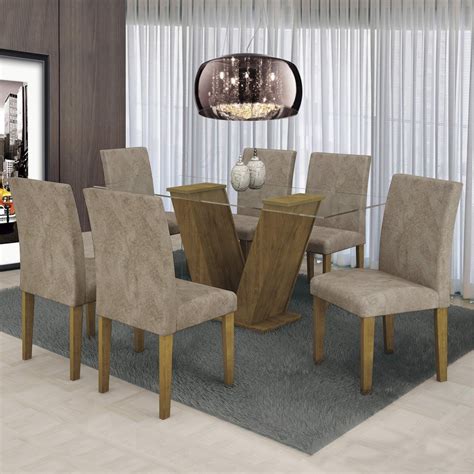 Conjunto Sala de Jantar Mesa 6 Cadeiras Classic 160cm Cel Móveis Ypê