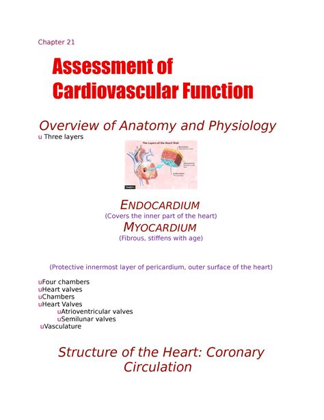 Chapter 21 Cardio VAsc Function Notes Chapter 21 Assessment Of