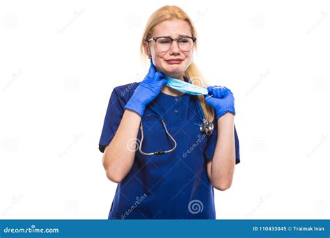 Crying Doctor in Scrubs Gloves and Face Mask Stock Image - Image of diagnostic, healthcare ...