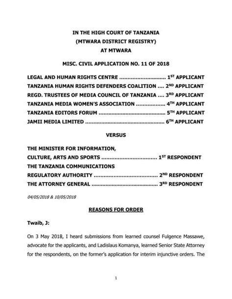 Legal And Human Rights Centre And Others V Tanzania Minister Of