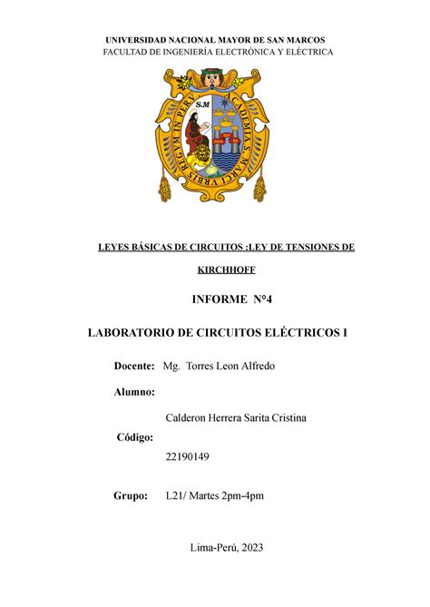 Lab 4 Lkv Circuitos Electricos I Universidad Nacional Mayor De San Marcos Facultad De