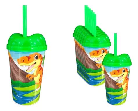 Vaso Pitillo Sorpresa X12 Dinosaurio Fiesta Obsequio Cuotas sin interés