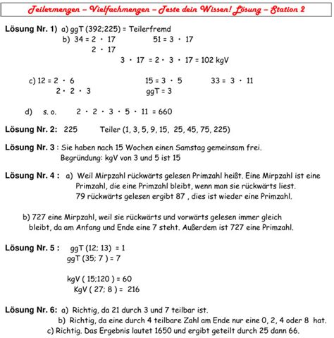 Übungsblatt Zu Teiler Und Vielfache