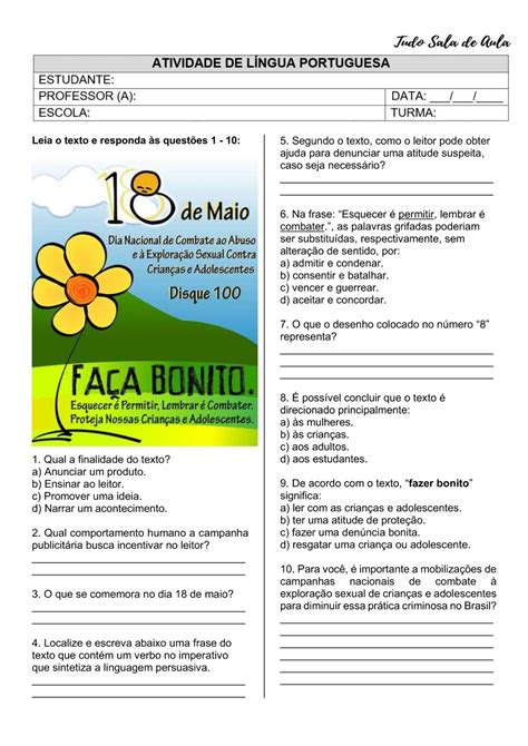 Atividade 18 De Maio - Atividades sobre 18 de Maio: Trabalhando o tema da melhor forma!