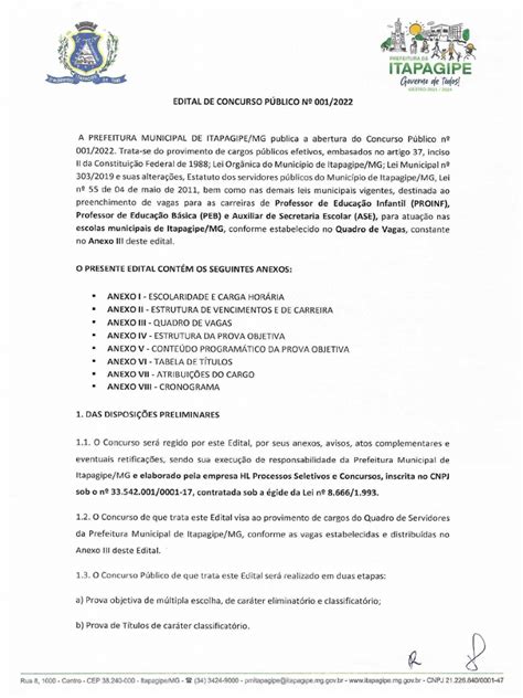 Edital De Concurso Publico No 001 2022 Educacao Pdf Pdf