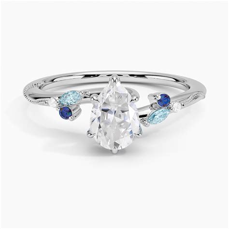 Moissanite Camellia Indigo Milgrain Ring In K White Gold