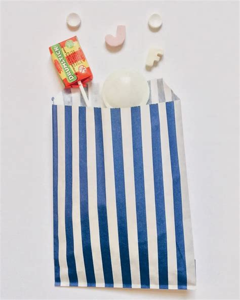 50 Bags 5 X 7 Blue Candy Stripe Paper Sweet Bags Premium Quality