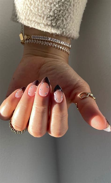 50 Trending Autumn Nail Colours And Designs Chocolate Brown French Tips Rhinestones