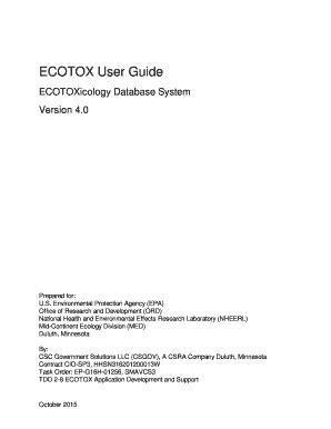 Fillable Online Cfpub Epa Ecotox User Guide Epa Environmental