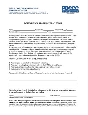 Fillable Online Pdc Dependency Status Appeal Form Paul D Camp