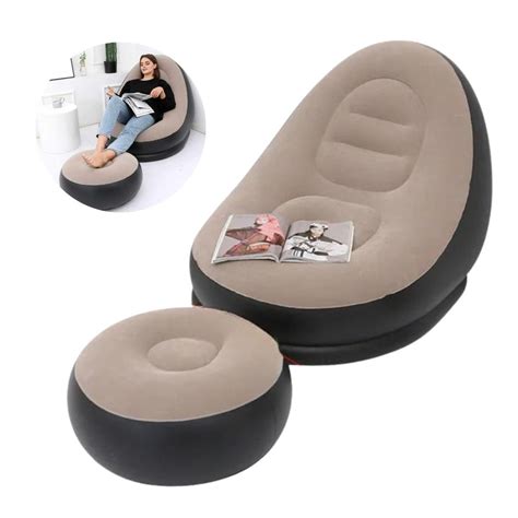 Ripley Puff Sill N Inflable Con Posapies Beige Con Negro