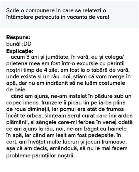 Scrie o compunere in care sa relatezi o întâmplare petrecuta in vacanta