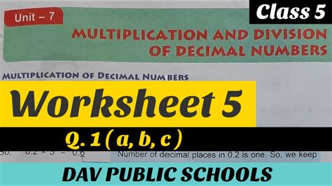 Dav Class 5 Maths Unit 7 Worksheet 5 Part 1 Youtube