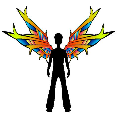 the silhouette of a person with colorful wings