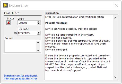 Error 201003 When I Run My Task In Max Or Labview Ni