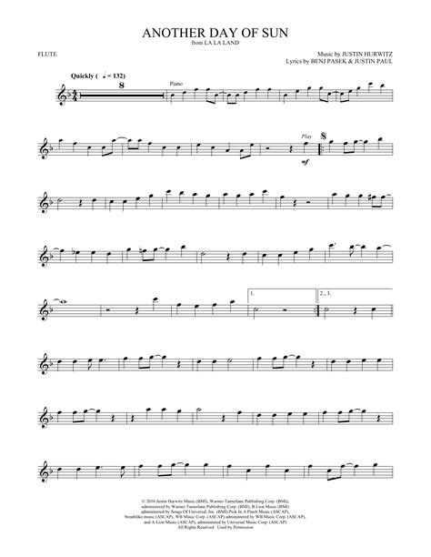 Another Day Of Sun By La La Land Cast Sheet Music For Flute Playalong