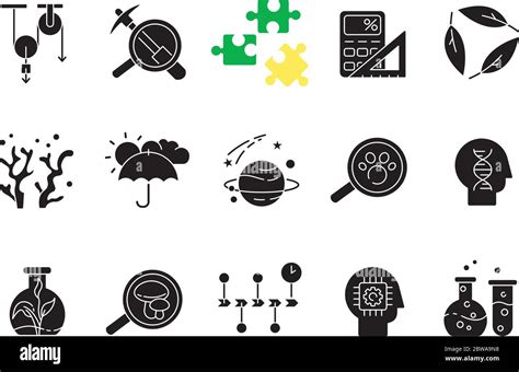 Formal And Pure Science Black Glyph Icons Set On White Space Stock