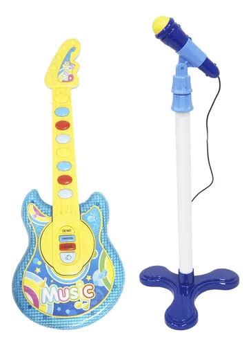 Guitarra Microfone Infantil Pedestal Karaok Luz E Som