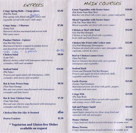 Menu at Thai Gourmet restaurant, Collinswood, 41A North East Road