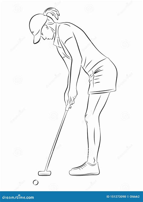 Illustration Of A Woman Playing Golf Vector Draw Stock Vector