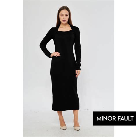 Minor Fault Black Swan Neck Side Slit Bodycon Dress Montivo