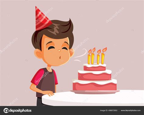 Ni O Cumplea Os Soplando Velas Pastel Vector Ilustraci N Vector