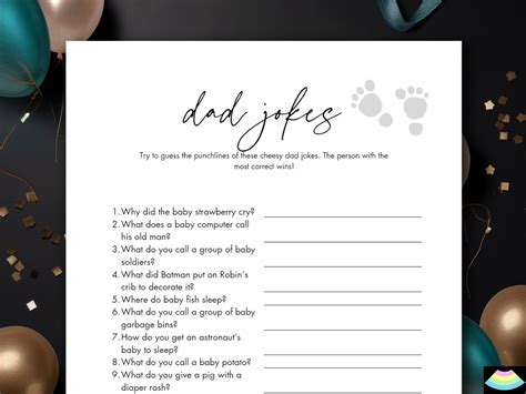 Dad Jokes Baby Shower Game Printable Dad Jokes Game For Baby Shower Or