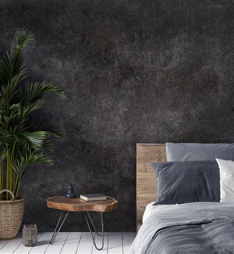 Black Concrete Wallpaper | Concrete Texture Wall Mural | Removable Peel