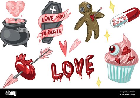 Set Creepy Valentine Clipart Spooky Valentine Pastel Goth Digital Sticker Alternative