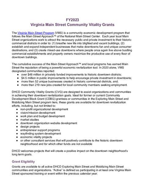 Fillable Online Dhcd Virginia Fy Community Vitality Grant