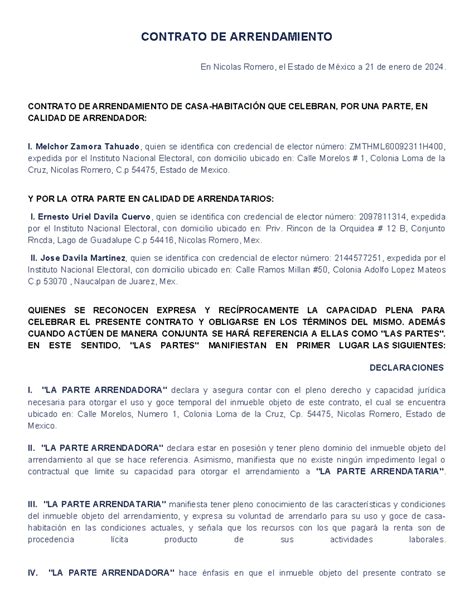 Contrato De Arrendamiento Casa Habitaci N Contrato De Arrendamiento