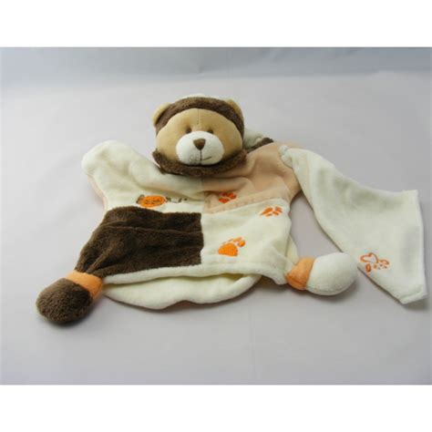 Doudou Plat Ours Beige Blanc Marron Empreinte Baby Nat