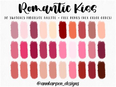 Romantic Kiss Procreate Palette 30 Hex Color Codes Instant Digital