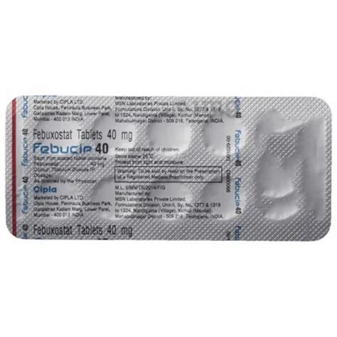 Febuxostat Febucip 40mg Tablets Packaging Type Strip Packaging Size