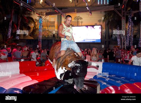 British Young Nightlife Mechanical Bull At Bcm Disco In Magaluf