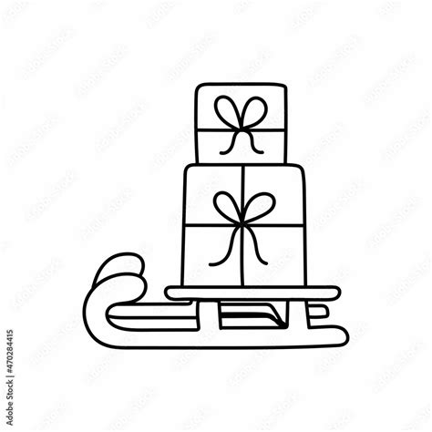 Vector continuous one single line drawing icon of christmas sleigh with gift boxes in silhouette ...