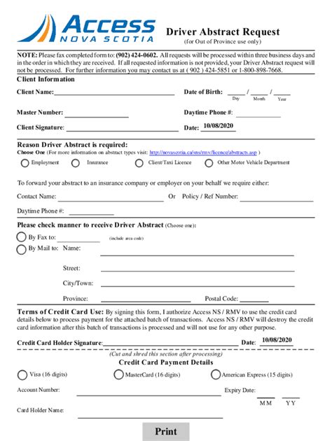 2022 Form Canada Access Nova Scotia Driver Abstract Request Fill Online