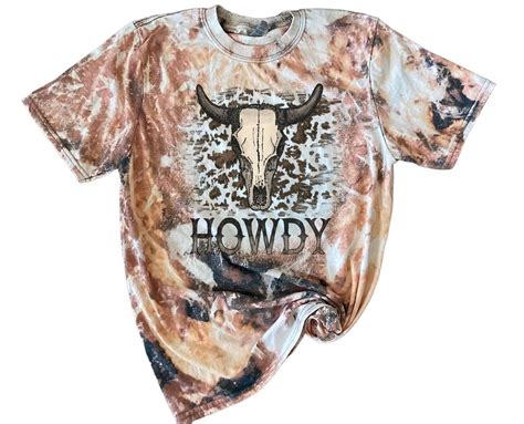 Howdy T Shirt Bull Shull Shirt Cowhide Bleach Crewneck Tee Shirt Howdy Shirt Western Wear Cow